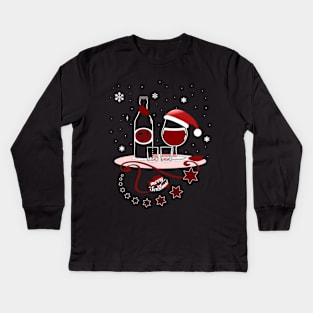 A glass of wine with a Santa hat - Funny place setting Kids Long Sleeve T-Shirt